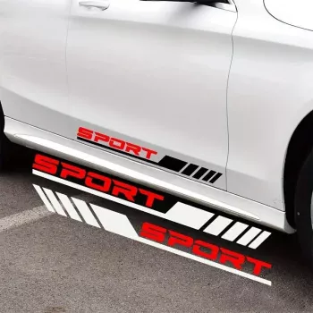 Set 2 stickere autoadezive Tuning in doua culori model Racing Stripes V3 dimensiune 58 cm culoare Negru + Rosu 