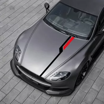 Set sticker autoadeziv Tuning in doua culori model Hood Stripes V3 dimensiune 130 x 10 cm culoare Negru + Rosu 