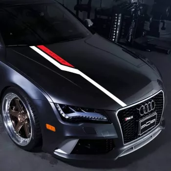Set sticker autoadeziv Tuning in doua culori model Hood Stripes V3 dimensiune 130 x 10 cm culoare Rosu + Negru 