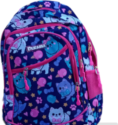 Ghiozdan scolar 4 compartimente 2 buzunare laterale fete multicolor model Pisicute 45x30x13 cm