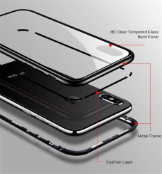 Husa cu Bumper din Aluminiu cu prindere Magnetica si spate din Sticla Temperata Securizata pentru iPhone X Black 