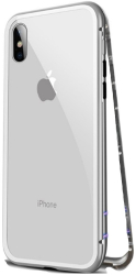 Husa cu Bumper din Aluminiu cu prindere Magnetica si spate din Sticla Temperata Securizata pentru iPhone X Silver 