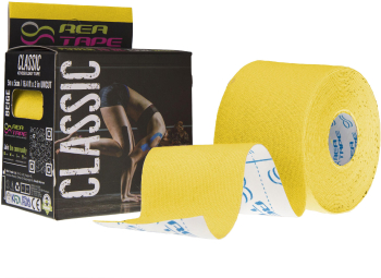 Banda kinesiologica premium REA Tape 5cm x 5m cu extra adeziv pentru sportivi culoare Galben 