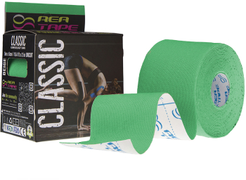 Banda kinesiologica premium REA Tape 5cm x 5m cu extra adeziv pentru sportivi culoare Verde 