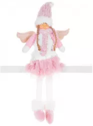 Decoratiune iarna inger cu aripi si fustita roz alb 23x12x59 cm 