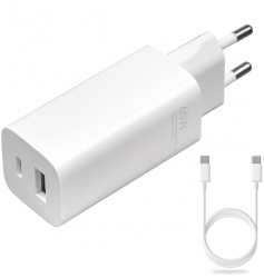 Incarcator de Retea GaN Fast Charging 65W cu Cablu Type-C la Type-C I240 Alba Blister Packing 