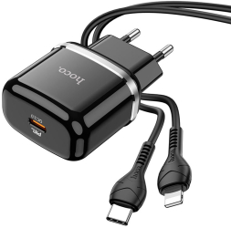 Incarcator de Retea Type-C QC 3.0 20W 3A + Cablu Compatibili Lightning 1m I438 Negru 