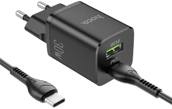 Incarcator de Retea USB-A Type-C Q.C3.0 PD30W 3.0A + Cablu Type-C I400 Negru 