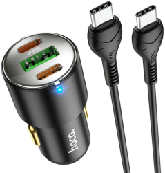 Incarcator pentru Masina USB-A 2xType-C QC3.0 PD45W 5A + Cablu Type-C 1m I350 Negru 