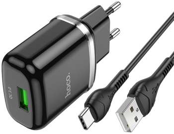 Incarcator priza USB-A 18W 3A + Cablu Type-C 1m Hoco Special N3 Black 