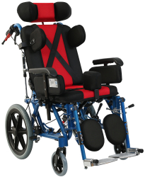 Scaun cu rotile din aluminiu multipozabil pediatric sezut 38cm rosu/negru KaradenizMed 
