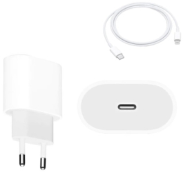 Set Incarcator Fast Charge 20W si Cablu de Date Fast Charge 1M Type-C-Lightning Compatibil cu Apple iPhone 14 / 14 Pro / 14 Pro Max / 13 / 