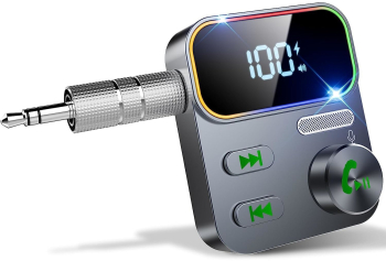 Adaptor Bluetooth 5.3 VICHEMA Tech® Receiver Audio cu functie de Transmitator auto Port AUX 3.5 mm Display LED lumini RGB Microfon 
