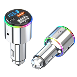 Modulator FM 2in1 Bluetooth 5.1 Vichema Tech® 2 porturi Fast Charging QC3.0 si USB-C utilizare simultana Functie de incarcator auto