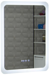 Oglinda baie GNMD21 cu iluminare LED functie dezaburire ceas si termometru 60 cm suspendata alb