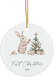 Ornament Acrilic Primul Craciun Bebe pentru Craciun decoratiune de pus in brad alb 