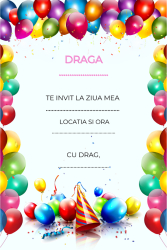 Set 10 invitatii tip formular pentru copii - Baloane Format A6 plic inclus 