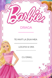 Set 10 invitatii tip formular pentru copii - Barbie Format A6 plic inclus 