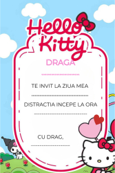 Set 10 invitatii tip formular pentru copii - Hello Kitty Format A6 plic inclus 