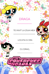 Set 10 invitatii tip formular pentru copii - PowerPuff Girls Format A6 plic inclus 