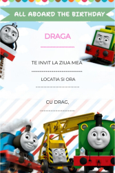 Set 10 invitatii tip formular pentru copii - Trenuletul Thomas Format A6 plic inclus 