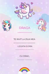 Set 10 invitatii tip formular pentru copii - Unicorni Format A6 plic inclus 