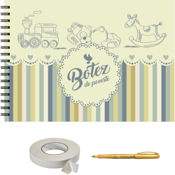 Set Album foto / GuestBook pentru botez fete/baieti A4 landscape pix si dubluadeziv inclus 3 piese plastifiat 