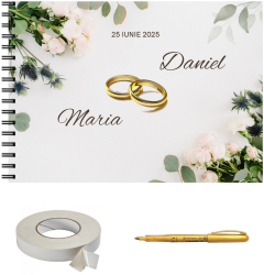 Set album foto pentru nunta GuestBook pix si dubluadeziv inclus plastifiat Format A4 design minimalist 