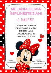 10 invitatii pentru Aniversare copii cu plic inclus tematica Minnie Mouse personalizabil 