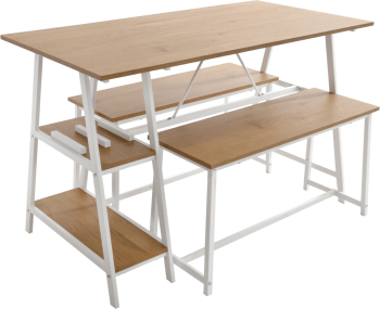 Set mobilier dining 1+2 stejar alb Zafar 120x60x75 cm 85x30x45 cm 