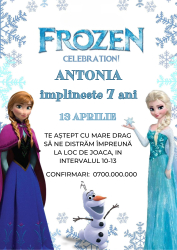 10 invitatii pentru Aniversare copii cu plic inclus tematica Frozen Ana si Elsa personalizabil 