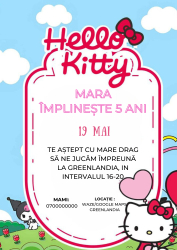 10 invitatii pentru Aniversare copii cu plic inclus tematica Hello Kitty personalizabil 