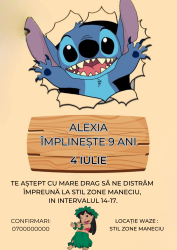10 invitatii pentru Aniversare copii cu plic inclus tematica Lilo si Stich personalizabil 