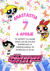 10 invitatii pentru Aniversare copii cu plic inclus tematica PowerPuff Girls personalizabil 