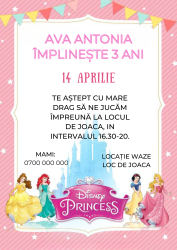 10 invitatii pentru Aniversare copii cu plic inclus tematica Printese Disney personalizabil 