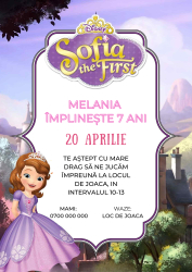 10 invitatii pentru Aniversare copii cu plic inclus tematica Sofia The First personalizabil