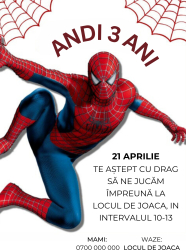10 invitatii pentru Aniversare copii cu plic inclus tematica Spider-Man personalizabil 