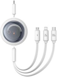 Cablu de Date USB-C la Type-C Lightning Micro-USB 100W 1.1m - Baseus Free 2 Draw P10368700211-03 - Moon White 