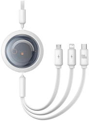 Cablu de Date USB la Type-C Lightning Micro-USB 100W 1.1m - Baseus Free 2 Draw P10368700211-02 - Moon White 