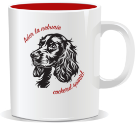 Cana personalizata cu mesaje pentru iubitorii de caini Ador la nebunie cockerul spaniel - Interior rosu 