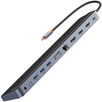 Hub Type-C la HDMI x 2 USB3.0 x 3 Type-C DP SD/TF RJ45 USB-C Jack 100W - Baseus WKSX030213 - Black 