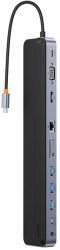 Hub USB-C la HDMI USB3.0x3 Type-C VGA+SD/TF RJ45 Type-C Jack - Baseus WKSX030013 - Black 