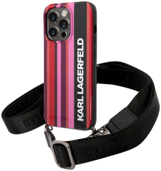 Husa iPhone 14 Pro - Karl Lagerfeld Hardcase with Strap KLHCP14LSTSTP - Pink Color Stripes 