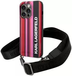 Husa iPhone 14 Pro Max - Karl Lagerfeld Hardcase with Strap KLHCP14XSTSTP - Pink Color Stripes 