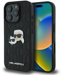 Husa iPhone 16 Pro - Karl Lagerfeld Hardcase Leather Monogram KLHCP16LPGKLKCPK - Karl&Chaoupette Head Pin 