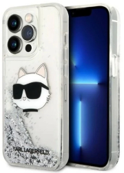 Husa pentru iPhone 14 Pro - Karl Lagerfeld Hardcase Glitter KLHCP14LLNCHCS - Silver Choupette Head 
