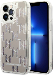 Husa pentru iPhone 14 Pro Max - Karl Lagerfeld Hardcase Liquid Glitter KLHCP14XLMNMS - Silver Monogram 