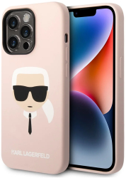 Husa pentru iPhone 14 Pro Max - Karl Lagerfeld Silicone MagSafe KLHMP14XSLKHLP - Light Pink Karls Head 