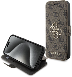 Husa pentru iPhone 15 Pro - Guess Book 4G GUBKP15L4GMGBR - Brown 