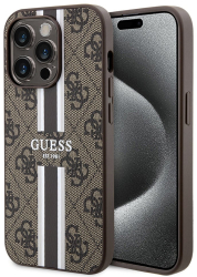 Husa pentru iPhone 15 Pro - Guess Hardcase 4G Printed Stripes MagSafe GUHMP15LP4RPSW - Brown 